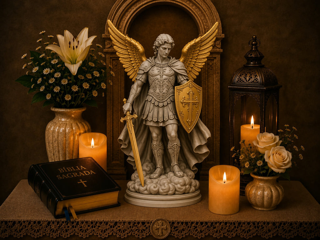 St. Michael the Archangel Statue - 3D Printed Religious Figurine with Golden Wings, Sword & Shield - Catholic Home Altar Decor (6 inch)