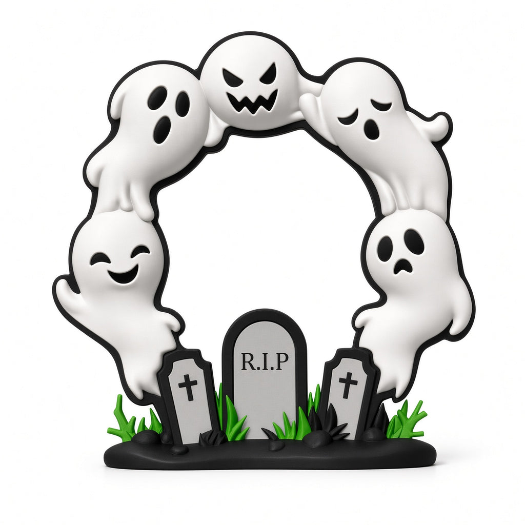 Cute Halloween Ghost Door Wreath – RIP Graveyard with 5 Ghosts