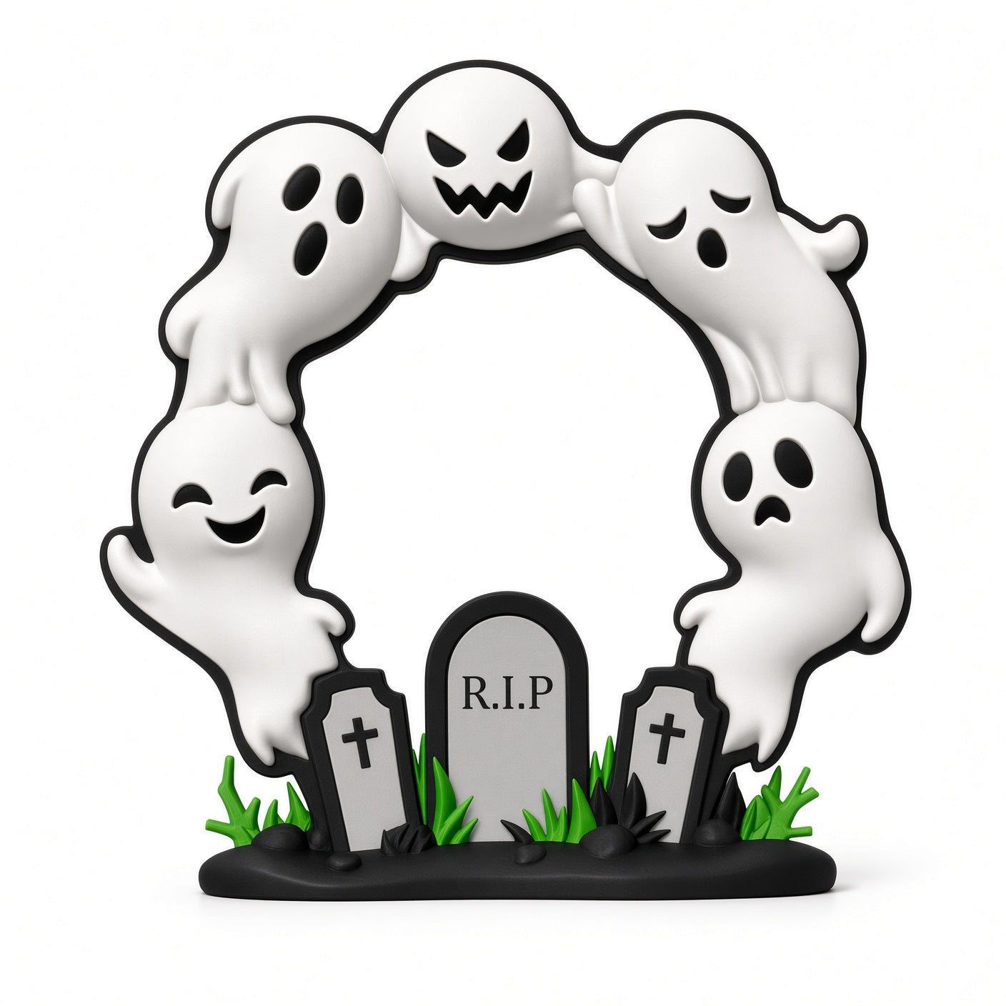 Cute Halloween Ghost Door Wreath – RIP Graveyard with 5 Ghosts