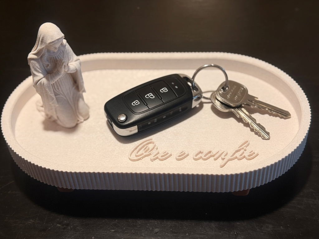 Printed Virgin Mary Rosary Set – “Ore e Confie” Prayer Tray with Kneeling Madonna, Cross & Beads | Catholic Home Decor Gift