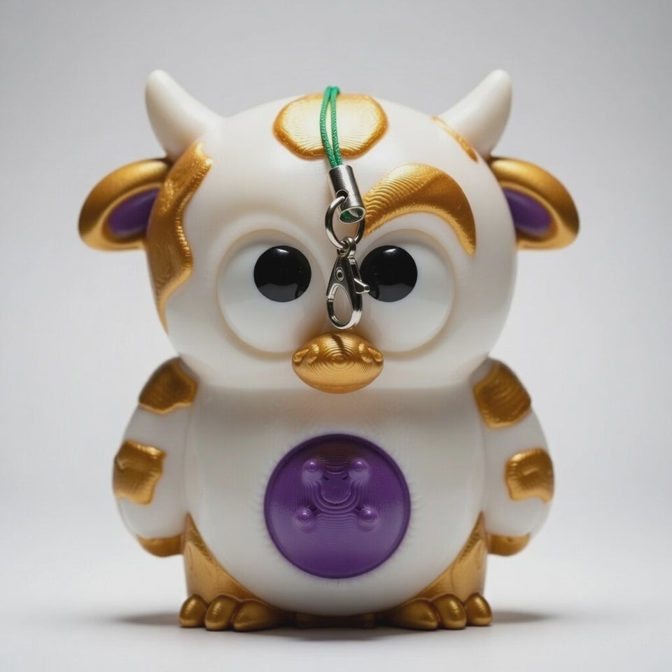 "Golden Cow Keychain Charm - Cute 3D Printed Collectible"