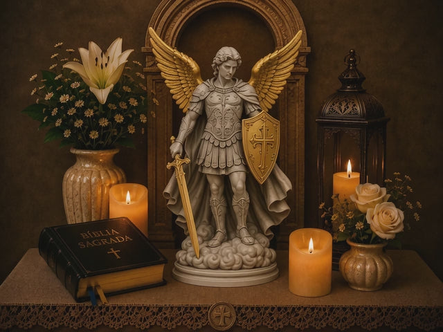 St. Michael the Archangel Statue - 3D Printed Religious Figurine with Golden Wings, Sword & Shield - Catholic Home Altar Decor (6 inch)