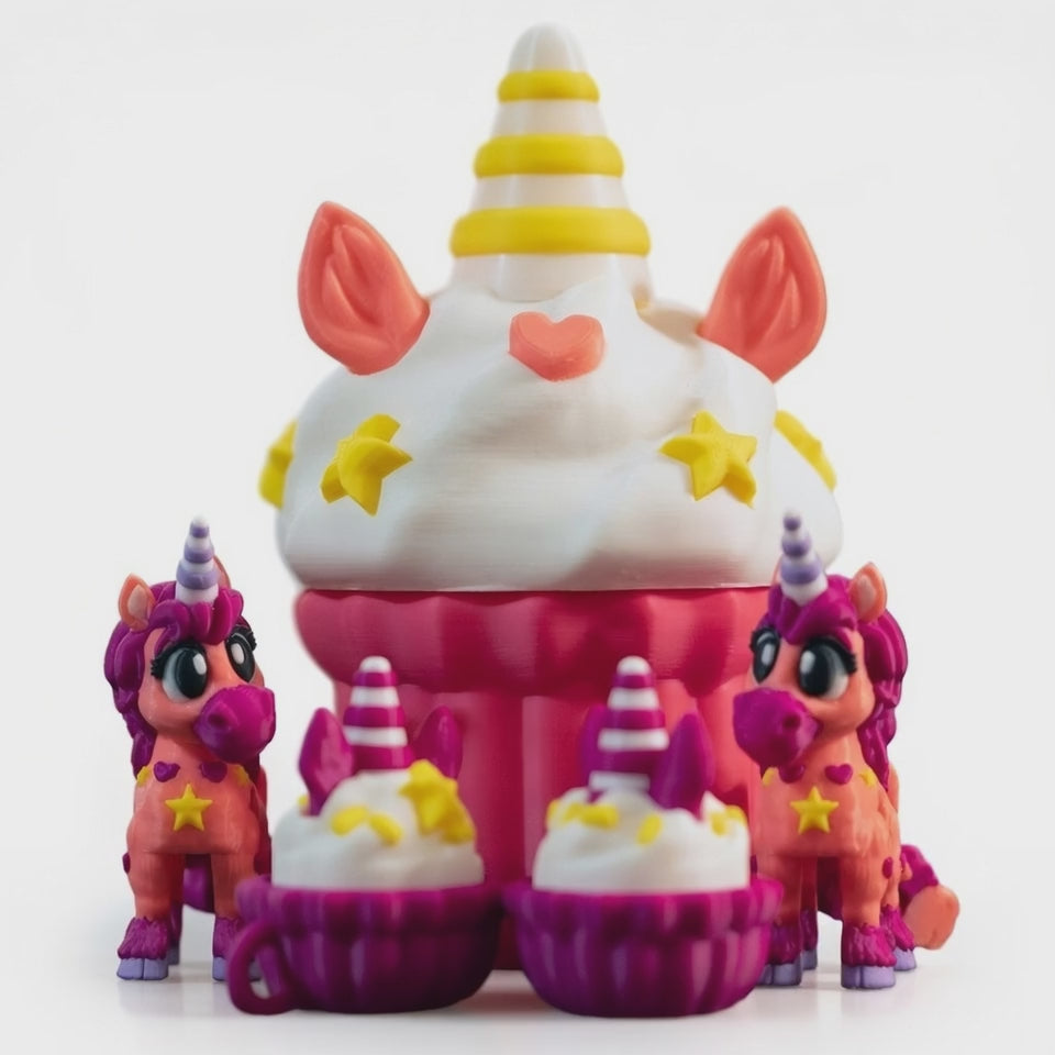 Unicorn Cupcake Surprise - 3D Printed Playset with Unicorns & Click-Click Toy