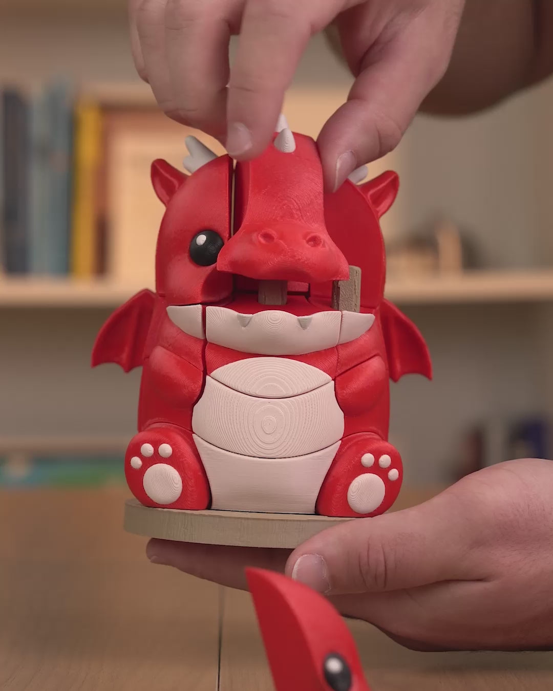 3D Printed Dragon Puzzle - Articulated Red Dragon Fidget Toy